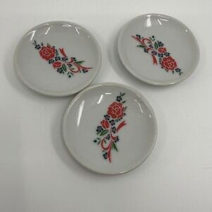 Set of 3 Butter Pats 2.5" Saucers Dishes Decorative Floral Ribbon